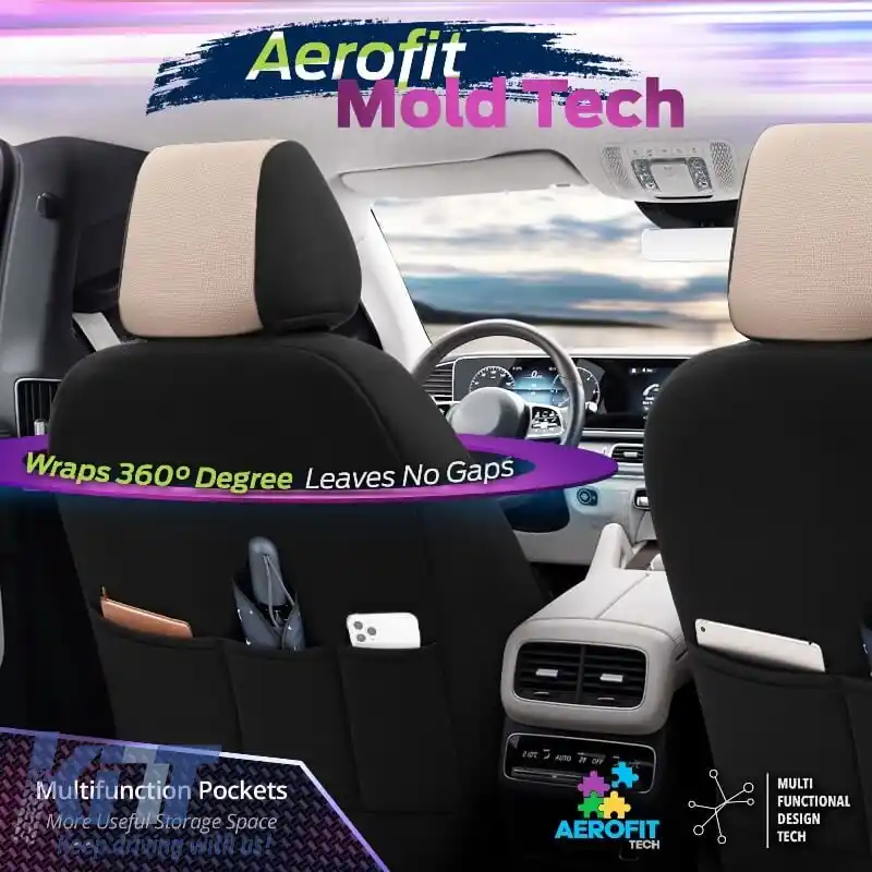 Huse de scaune Otom Carbon Design Universal Jacquard / Rachel / Piele artificială Set față / spate 11 piese Bej CRB-3403-image-6306224