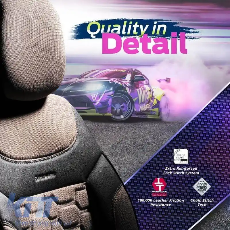 Huse de scaune Otom Carbon Design Universal Jacquard / Rachel / Piele artificială Set față / spate 11 piese Bej CRB-3403-image-6306226