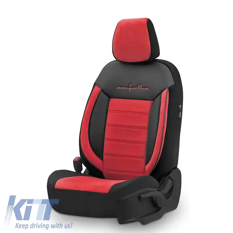 Huse de scaune Otom Comfortline Design Universal Sued / Rachel / Piele artificială Set față / spate 11 piese Negru - Roșu CMF-207-image-6305326