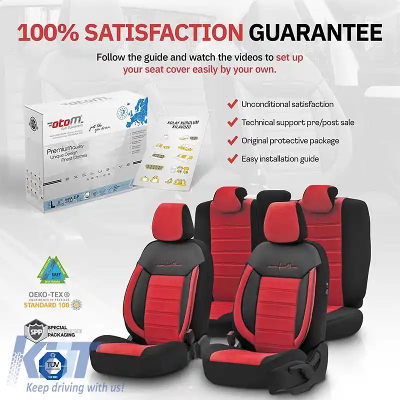Huse de scaune Otom Comfortline Design Universal Sued / Rachel / Piele artificială Set față / spate 11 piese Negru - Roșu CMF-207-image-6305333