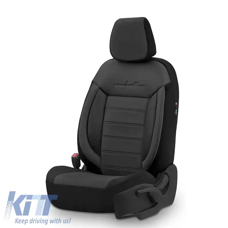 Huse de scaune Otom Comfortline Design Universal Sued / Rachel / Piele artificială Set față / spate 11 piese Negru CMF-209-image-6305337