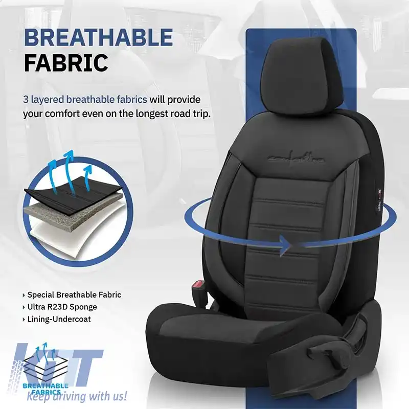 Huse de scaune Otom Comfortline Design Universal Sued / Rachel / Piele artificială Set față / spate 11 piese Negru CMF-209-image-6305338