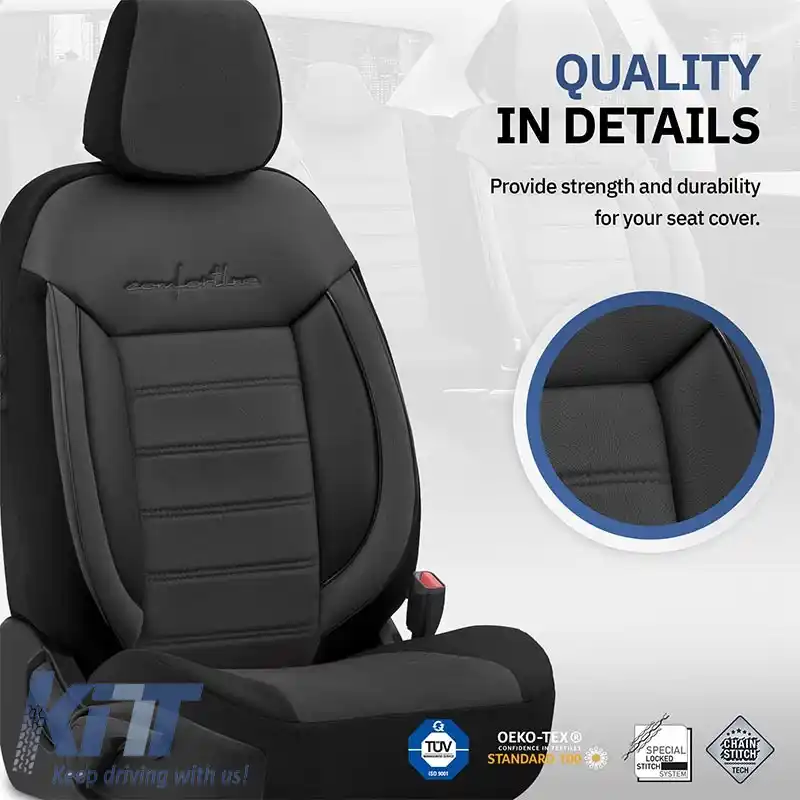 Huse de scaune Otom Comfortline Design Universal Sued / Rachel / Piele artificială Set față / spate 11 piese Negru CMF-209-image-6305341