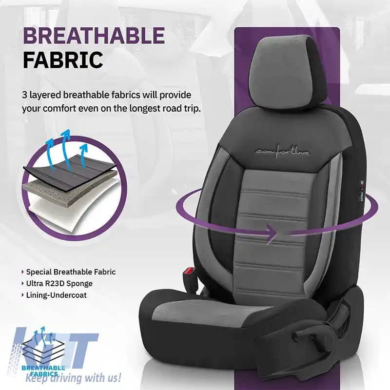 Huse de scaune Otom Comfortline Design Universal Sued / Rachel / Piele artificială Set față / spate 11 piese Negru - Gri CMF-206-image-6305348