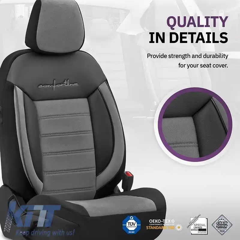 Huse de scaune Otom Comfortline Design Universal Sued / Rachel / Piele artificială Set față / spate 11 piese Negru - Gri CMF-206-image-6305351