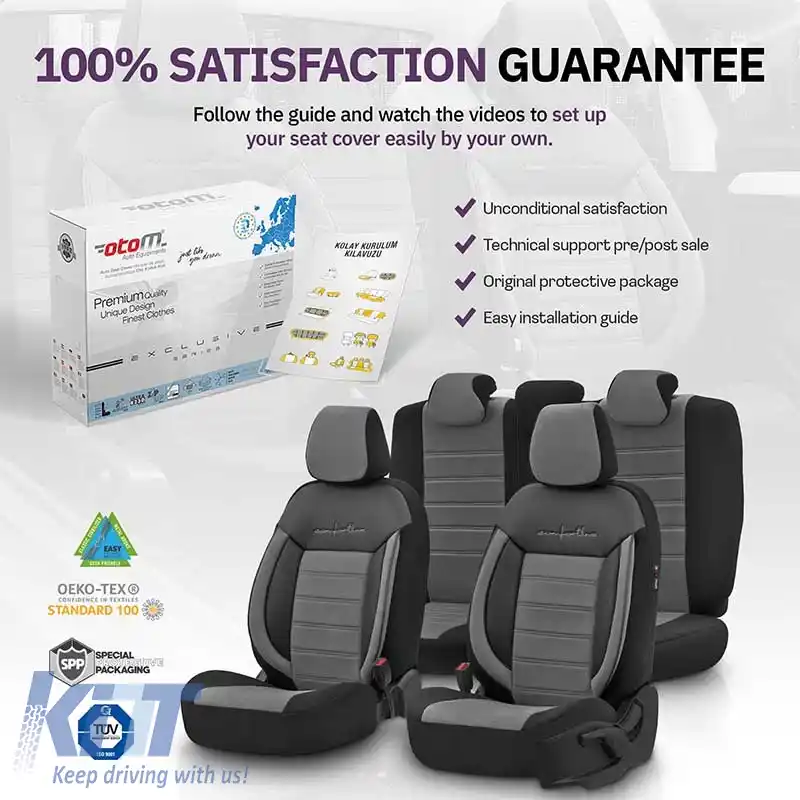 Huse de scaune Otom Comfortline Design Universal Sued / Rachel / Piele artificială Set față / spate 11 piese Negru - Gri CMF-206-image-6305354