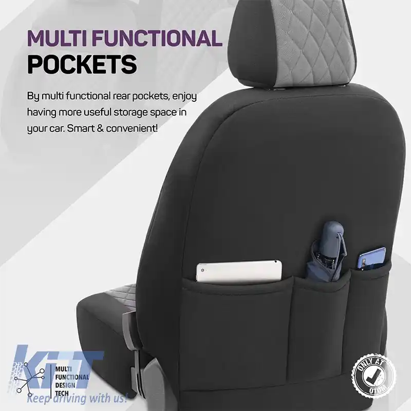 Huse de scaune Otom Comfortline VIP Design Universal Sued / Rachel / Piele artificială brodată Set față / spate 11 piese Negru - Gri CMV-233-image-6305310