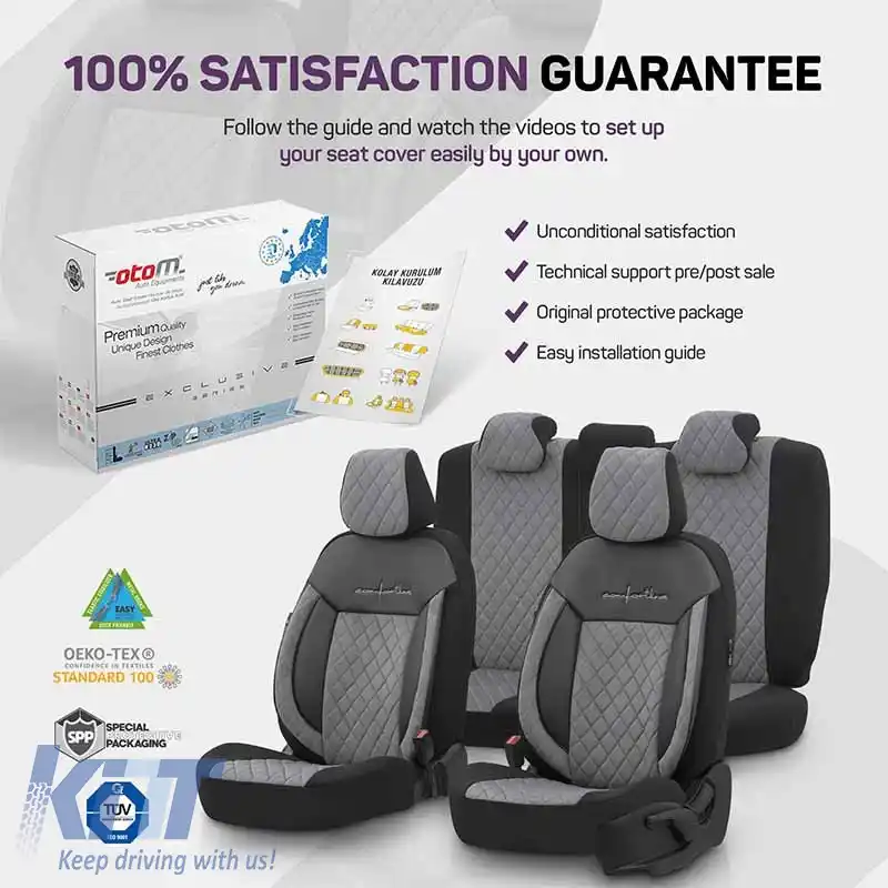 Huse de scaune Otom Comfortline VIP Design Universal Sued / Rachel / Piele artificială brodată Set față / spate 11 piese Negru - Gri CMV-233-image-6305312