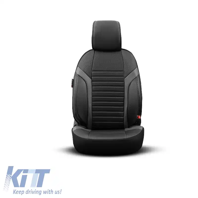 Huse de scaune Otom Coral Design Universale din Piele Artificială Completa Set Față / Spate 11 Piese Negru / Gri CRAL-106-image-6316864