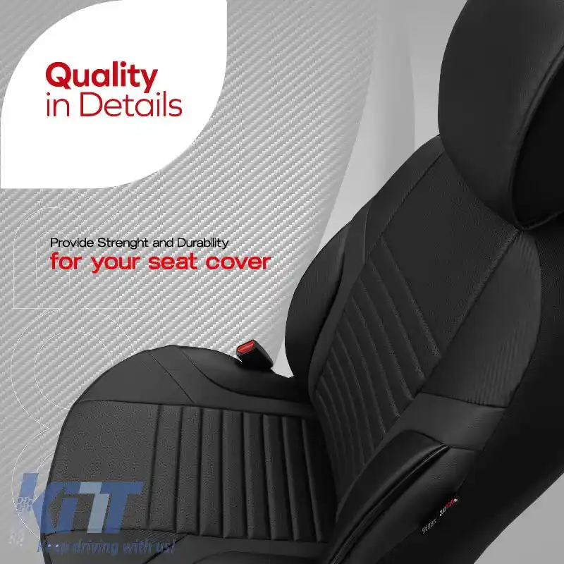 Huse de scaune Otom Coral Design Universale din Piele Artificială Completa Set Față / Spate 11 Piese Negru / Gri CRAL-106-image-6316866