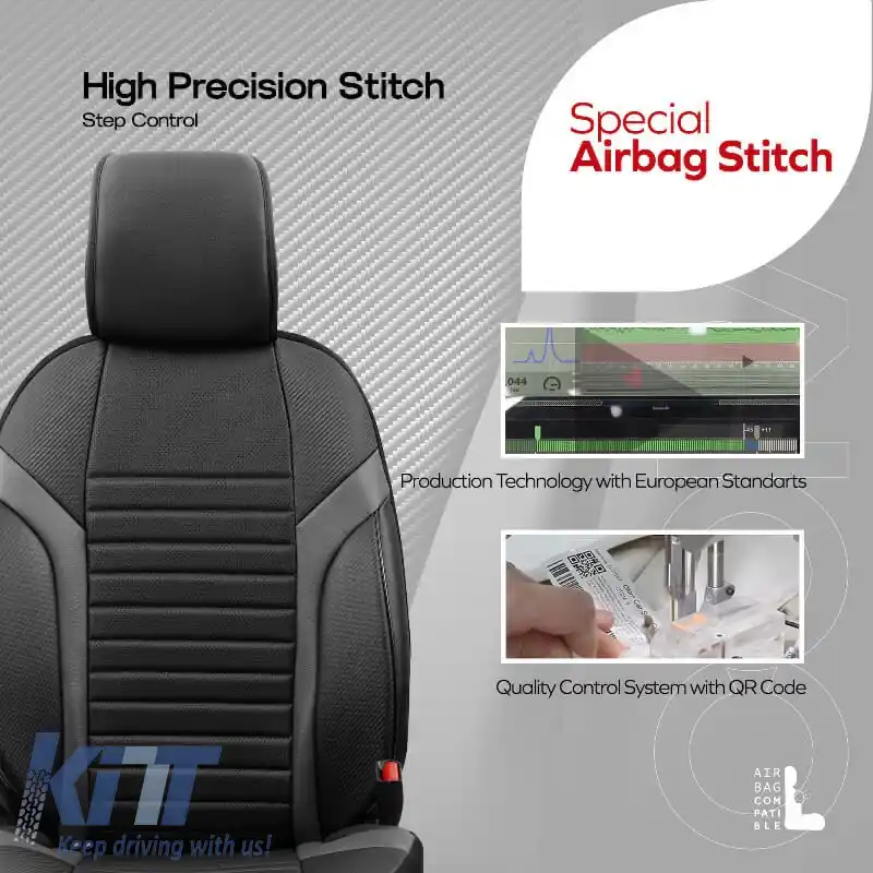 Huse de scaune Otom Coral Design Universale din Piele Artificială Completa Set Față / Spate 11 Piese Negru / Gri CRAL-106-image-6316867