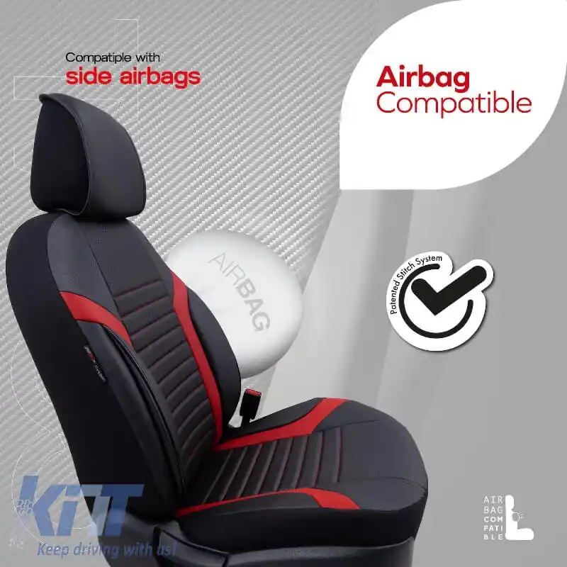Huse de scaune Otom Coral Design Universale din Piele Artificială Set Complet Față / Spate 11 Piese Negru / Roșu CRAL-104-image-6316879