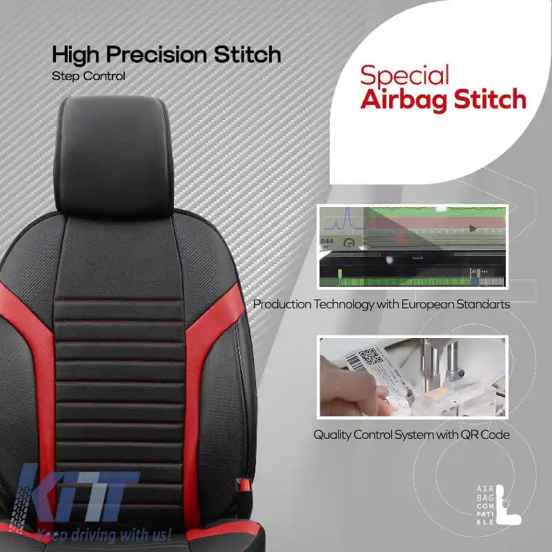 Huse de scaune Otom Coral Design Universale din Piele Artificială Set Complet Față / Spate 11 Piese Negru / Roșu CRAL-104-image-6316881