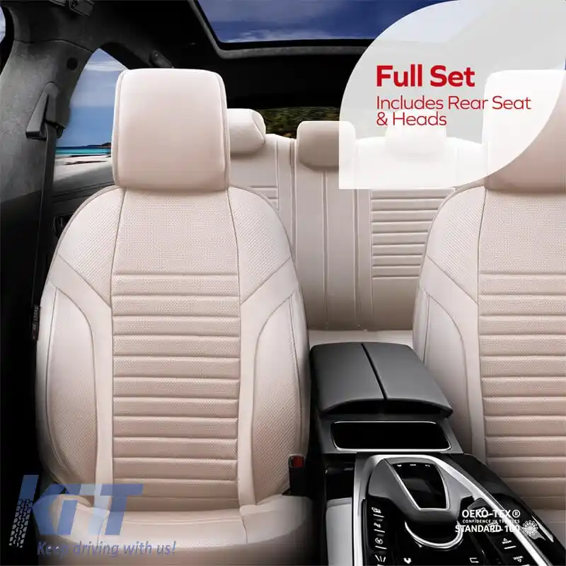 Huse de scaune Otom Coral Design Universale din Piele Artificială Set Complet Față / Spate 11 Piese Bej CRAL-102-image-6317628
