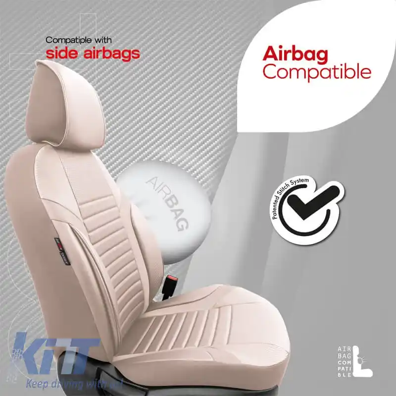 Huse de scaune Otom Coral Design Universale din Piele Artificială Set Complet Față / Spate 11 Piese Bej CRAL-102-image-6317631