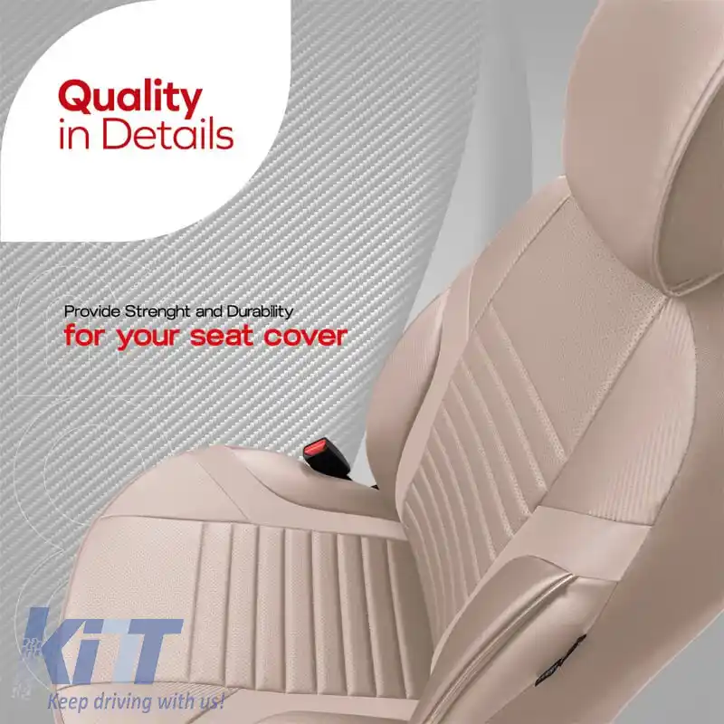 Huse de scaune Otom Coral Design Universale din Piele Artificială Set Complet Față / Spate 11 Piese Bej CRAL-102-image-6317635
