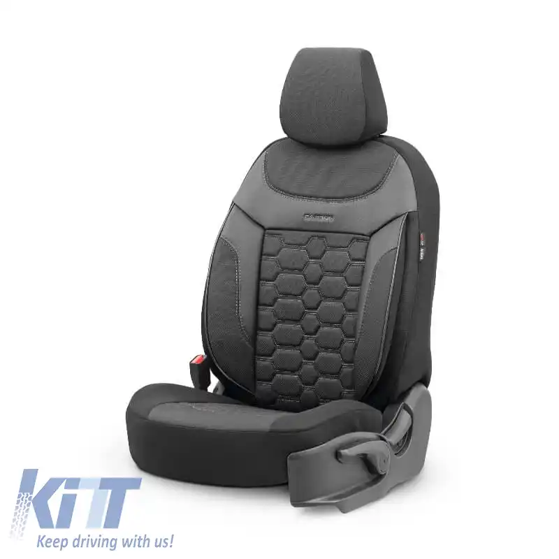 Huse de scaune Otom Design Carbon Universal Jacquard / Rachel / Piele Artificială Set Față / Spate 11 Piese Negru - Gri CRB-3401-image-6306230