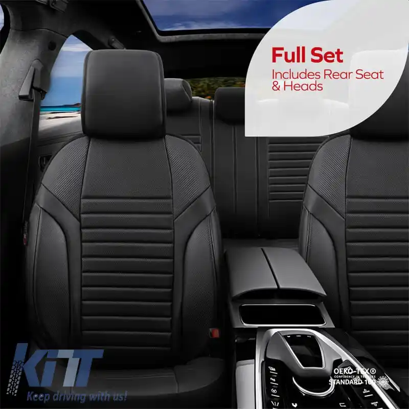 Huse de scaune Otom Design Coral Universale Set Complet din Piele Artificială Față / Spate 11 Piese Negru CRAL-101-image-6316823