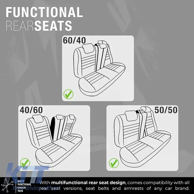 Huse de scaune Otom Design Limitat Universal Jacquard / Lacost / Piele Artificială Set Față / Spate 11 Piese Negru Cu Cusături Gri LMT-102-image-6307286