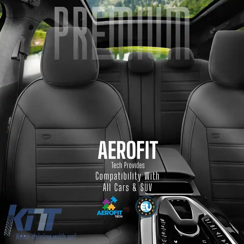 Huse de scaune Otom Design Premium Universal Piele Artificială Completă Set Față / Spate 11 Piese Negru PRM-101-image-6314152
