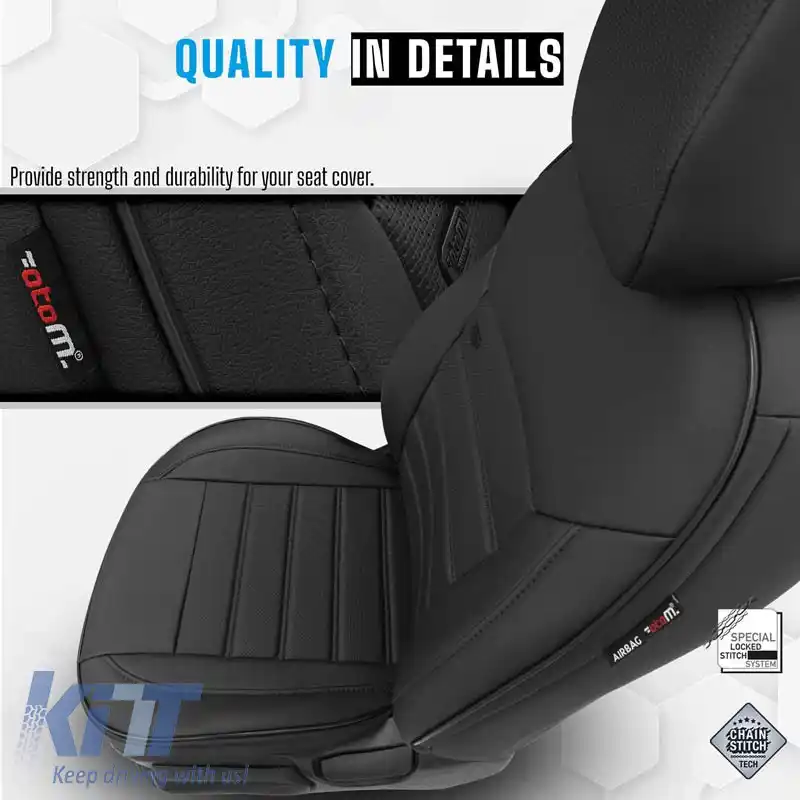 Huse de scaune Otom Design Premium Universal Piele Artificială Completă Set Față / Spate 11 Piese Negru PRM-101-image-6314157