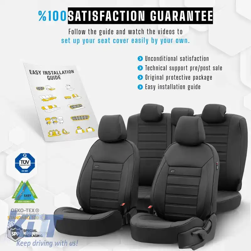 Huse de scaune Otom Design Premium Universal Piele Artificială Completă Set Față / Spate 11 Piese Negru PRM-101-image-6314158