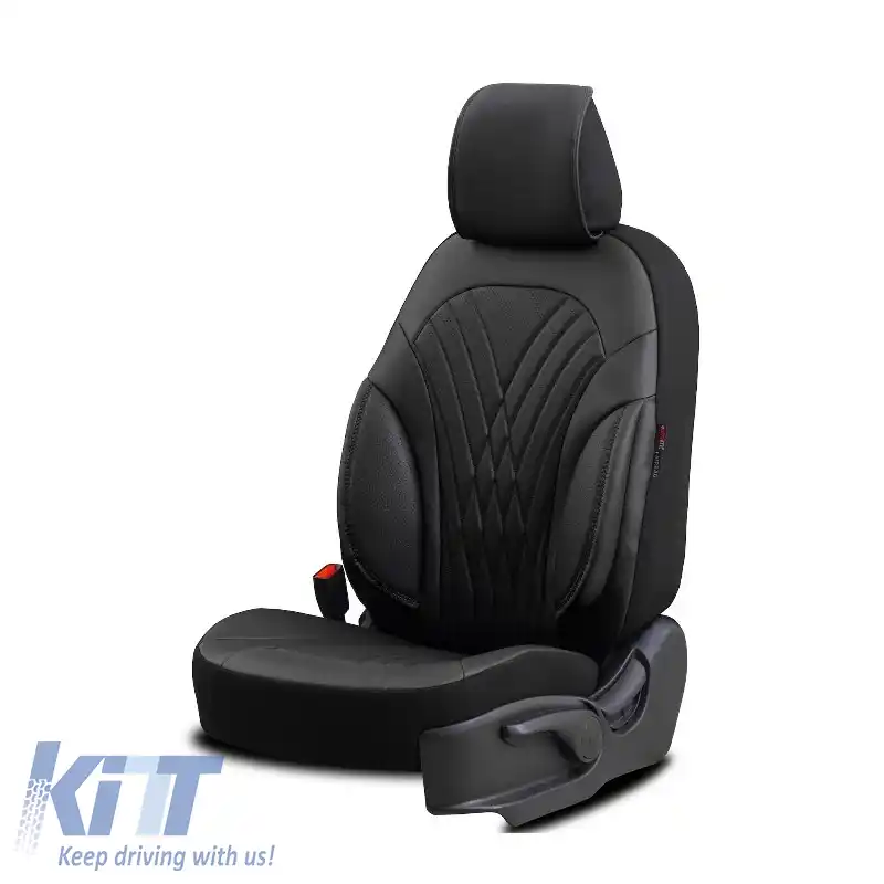 Huse de scaune Otom Design Progresiv Universal Piele Sintetică Completă Set Față / Spate 11 Piese Negru PRG-101-image-6316892
