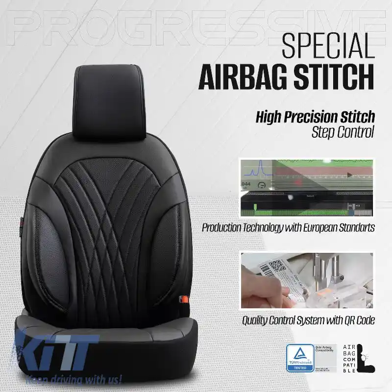 Huse de scaune Otom Design Progresiv Universal Piele Sintetică Completă Set Față / Spate 11 Piese Negru PRG-101-image-6316895