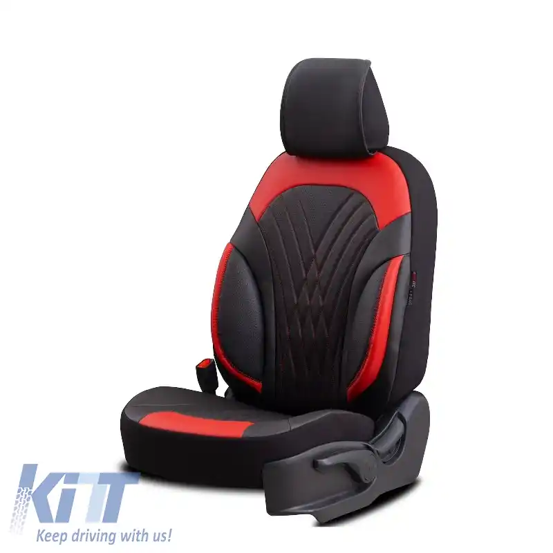 Huse de scaune Otom Design Progresiv Universal Piele Sintetică Completă Set Față / Spate 11 Piese Negru / Roșu ΡRG-104-image-6316910