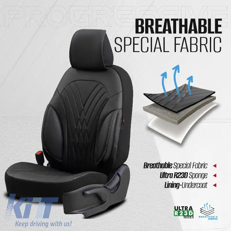Huse de scaune Otom Design Progresiv Universal Piele Sintetică Completă Set Față / Spate 11 Piese Negru PRG-101-image-6317690