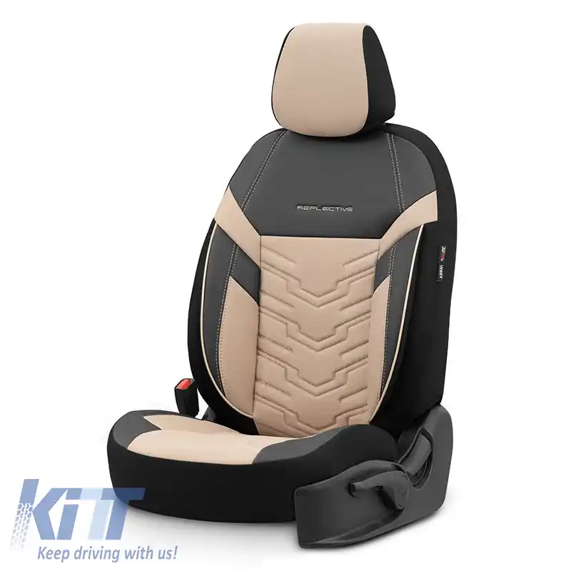Huse de scaune Otom Design Reflectiv Universal Jacquard / Rachel / Piele Artificială Set Față / Spate 11 Piese Negru - Bej RFL-2605-image-6305240