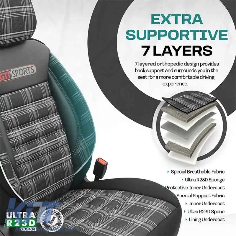 Huse de scaune Otom GTI Design Sport Universal Jacquard / Lacost / Piele Artificială Set Față / Spate 11 Piese Negru - Gri GTI-807-image-6305367
