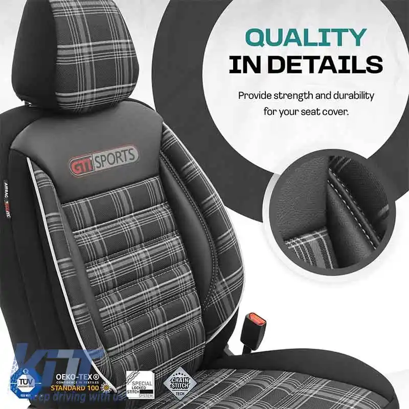 Huse de scaune Otom GTI Design Sport Universal Jacquard / Lacost / Piele Artificială Set Față / Spate 11 Piese Negru - Gri GTI-807-image-6305368