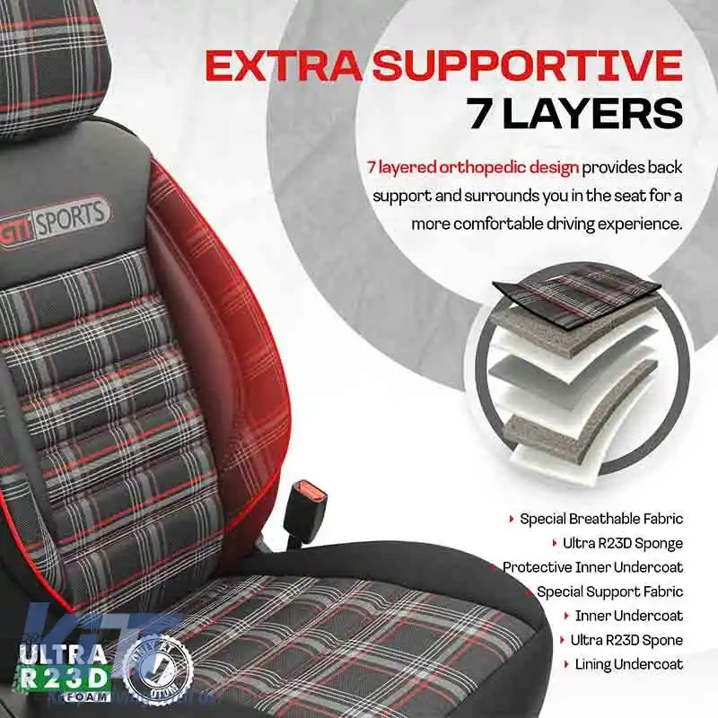Huse de scaune Otom GTI Design Sport Universal Jacquard / Lacost / Piele Artificială Set Față / Spate 11 Piese Negru - Roșu GTI-801-image-6305378