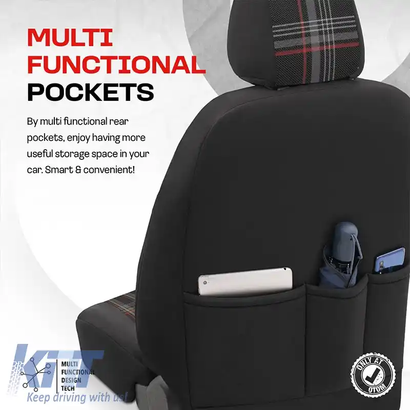 Huse de scaune Otom GTI Design Sport Universal Jacquard / Lacost / Piele Artificială Set Față / Spate 11 Piese Negru - Roșu GTI-801-image-6305380