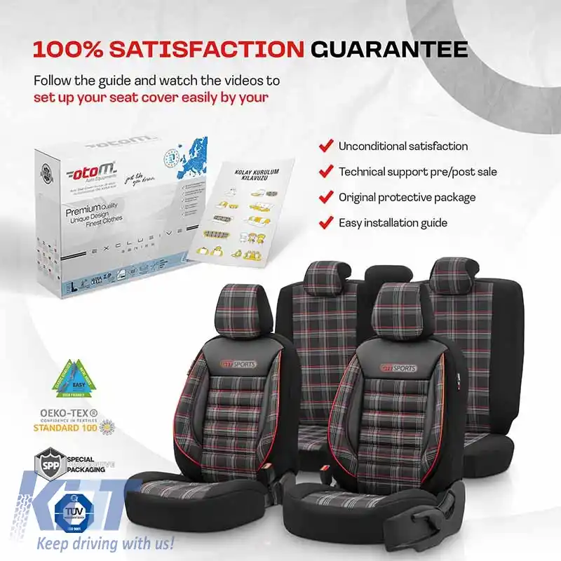 Huse de scaune Otom GTI Design Sport Universal Jacquard / Lacost / Piele Artificială Set Față / Spate 11 Piese Negru - Roșu GTI-801-image-6305382