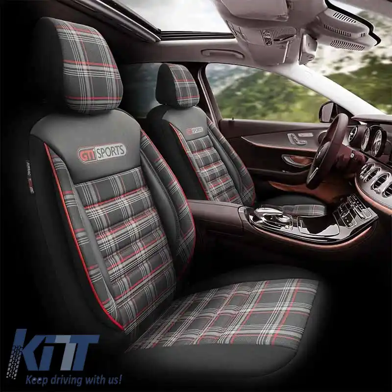 Huse de scaune Otom GTI Design Sport Universal Jacquard / Lacost / Piele Artificială Set Față / Spate 11 Piese Negru - Roșu GTI-801-image-6305383