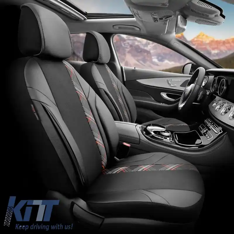 Huse de scaune Otom Horizon Universal Jacquard / Rachel / Piele artificială Set față / spate 11 piese Negru / Roșu HRZ-1801-image-6310866