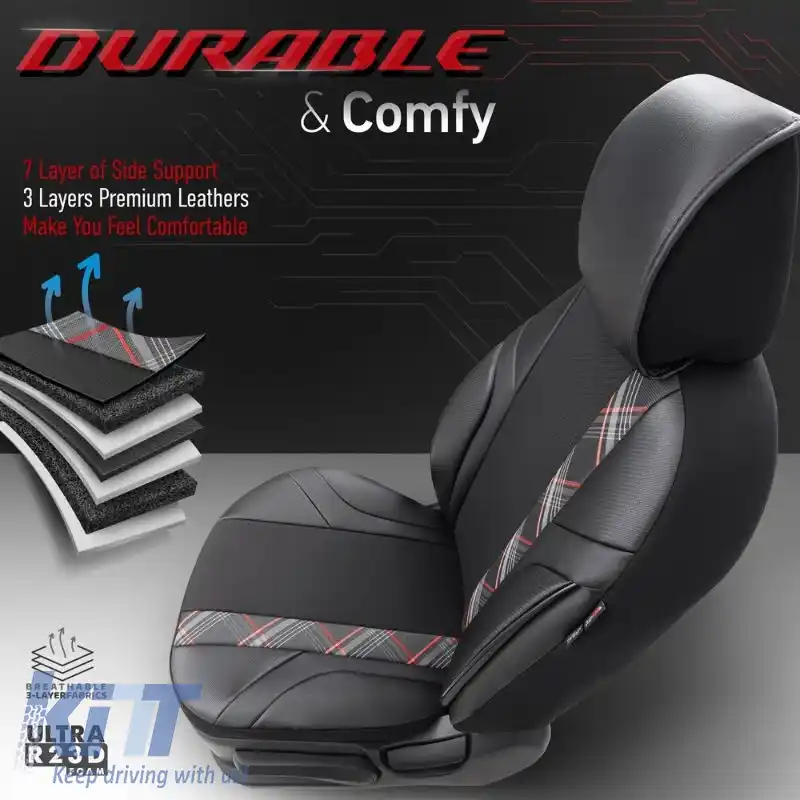 Huse de scaune Otom Horizon Universal Jacquard / Rachel / Piele artificială Set față / spate 11 piese Negru / Roșu HRZ-1801-image-6310870