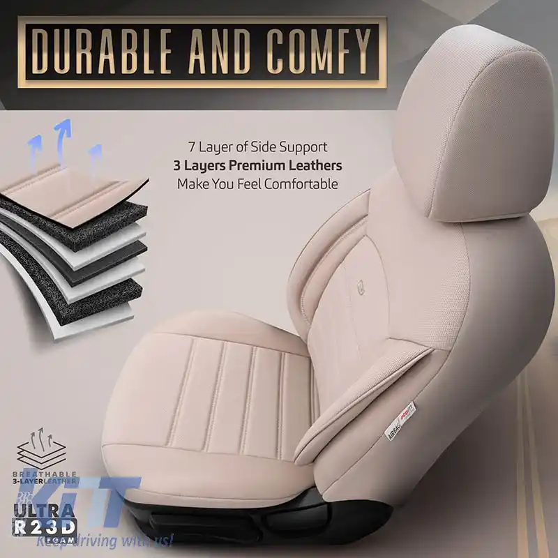 Huse de scaune Otom Inspire Design Universale din Piele Artificială Set Complet Față / Spate 11 Piese Bej INS-3509-image-6308996