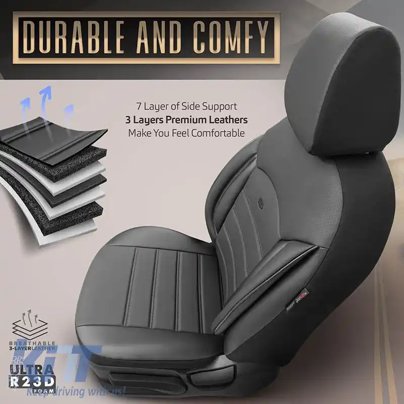 Huse de scaune Otom Inspire Design Universale din Piele Artificială Completă Set Față / Spate 11 Piese Negru INS-3501-image-6310021
