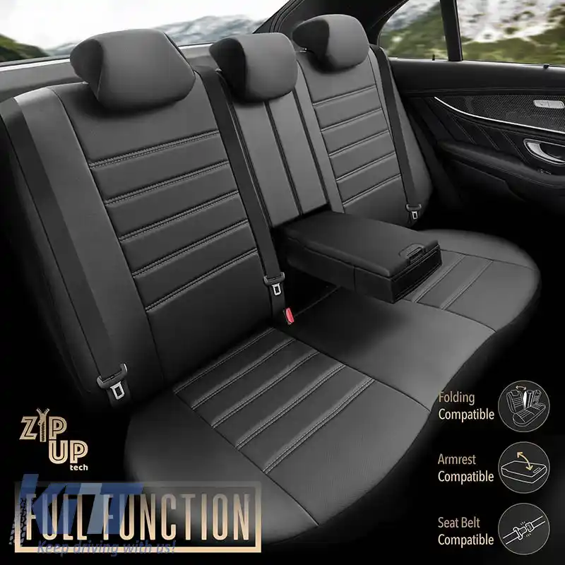 Huse de scaune Otom Inspire Design Universale din Piele Artificială Completă Set Față / Spate 11 Piese Negru cu Cusături Gri INS-3502-image-6310042