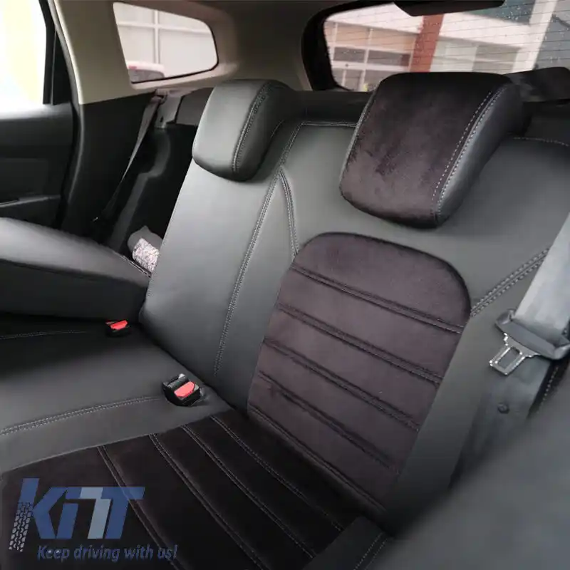 Huse de scaune Otom Personalizate Potrivit pentru Dacia Duster 2018-2021 Sued / Rachel / Piele Artificială Set Față / Spate 15 Piese Negru 34015_ONKY_LD-image-6314185