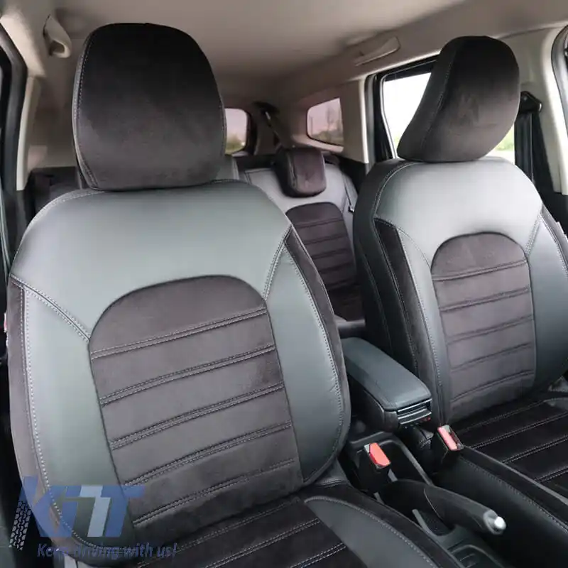Huse de scaune Otom personalizate potrivite pentru Dacia Duster 2018-2021 Sued / Rachel / Piele artificială Set față / spate 15 piese Negru 34015_ONKY_LD
