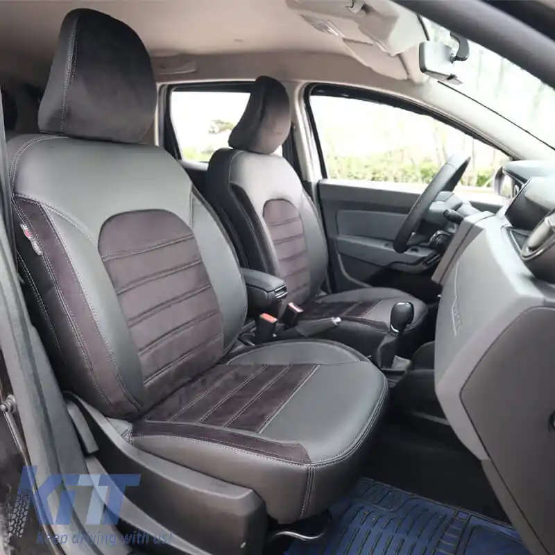 Huse de scaune Otom personalizate potrivite pentru Dacia Duster 2018-2021 Sued / Rachel / Piele artificială Set față / spate 15 piese Negru 34015_ONKY_LD-image-6315229