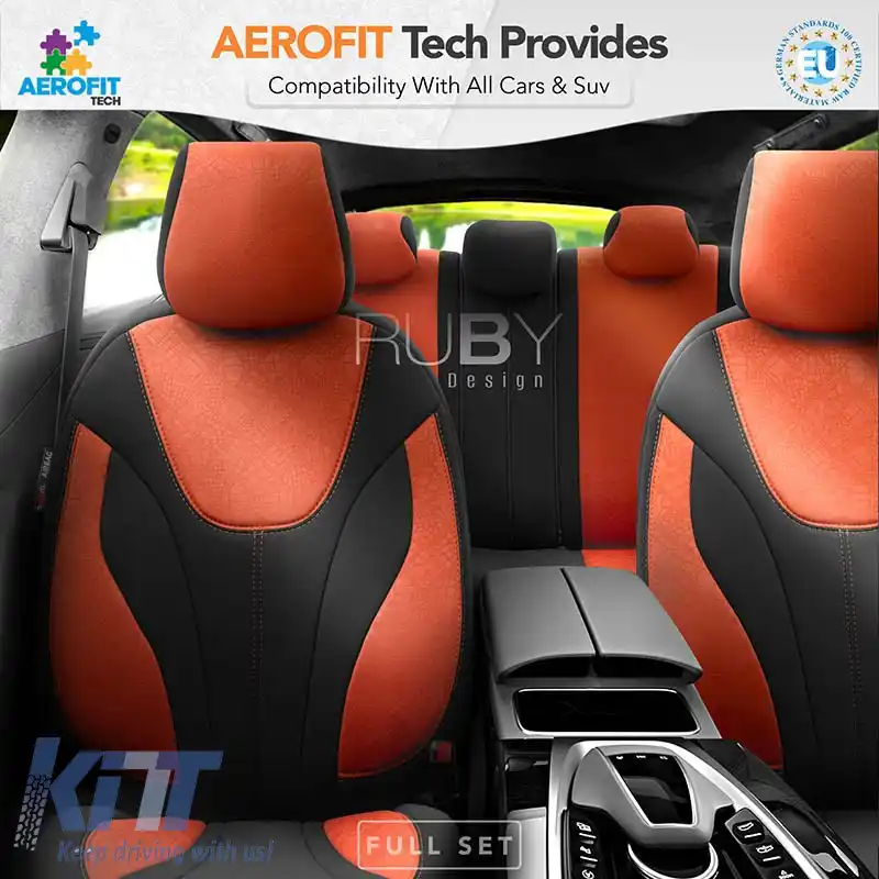Huse de scaune Otom Ruby Design Universal Bumbac Rachel Set Față / Spate 11 Piese Negru / Terracota RBY-1204-image-6306858