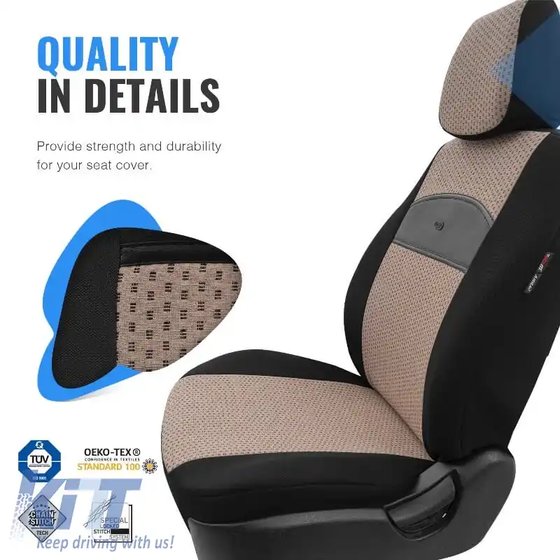 Huse de scaune Otom Smart Design Universal Bumbac / Piele Set Față / Spate 11 Piese Negru / Bej SLTSMT106-NZ-image-6319210