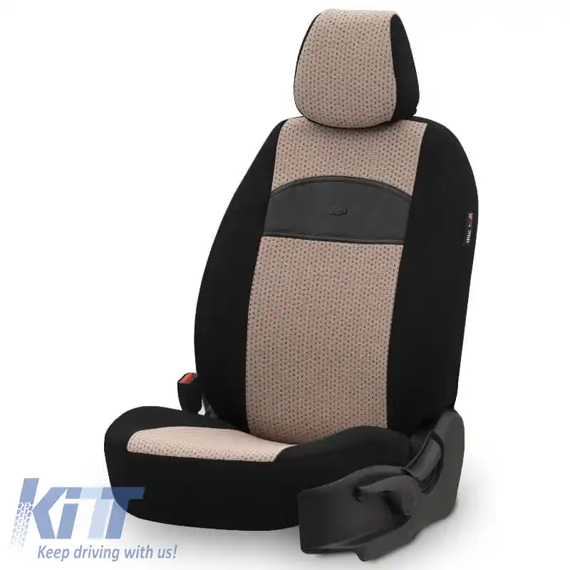 Huse de scaune Otom Smart Design Universal Bumbac / Piele Set Față / Spate 11 Piese Negru / Bej SLTSMT106-NZ-image-6319211