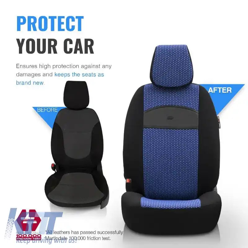 Huse de scaune Otom Smart Design Universal Bumbac / Piele Set Față / Spate 11 Piese Negru / Albastru SLTSMT104-NZ-image-6319222