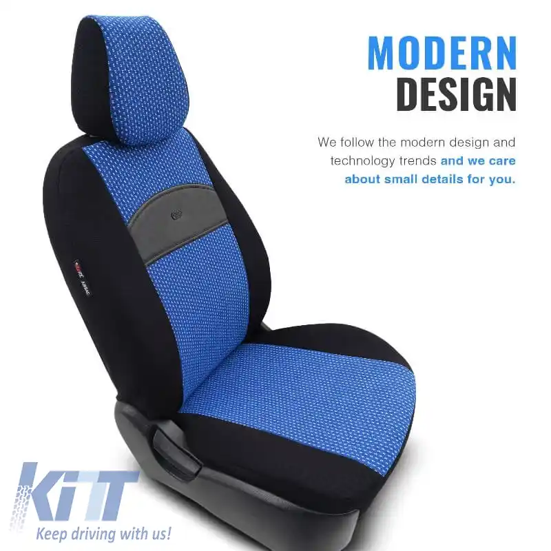 Huse de scaune Otom Smart Design Universal Bumbac / Piele Set Față / Spate 11 Piese Negru / Albastru SLTSMT104-NZ-image-6319224